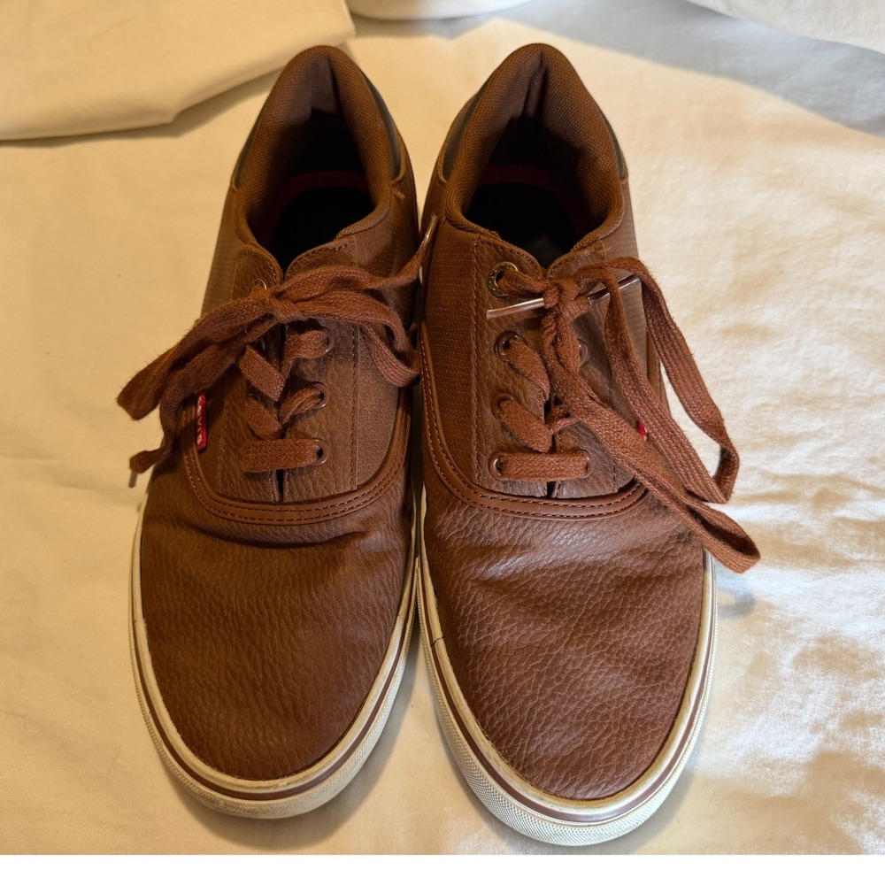 Levis Mens Brown Synthetic Leather Low Top Sneakers Size 9 classic streetwear
